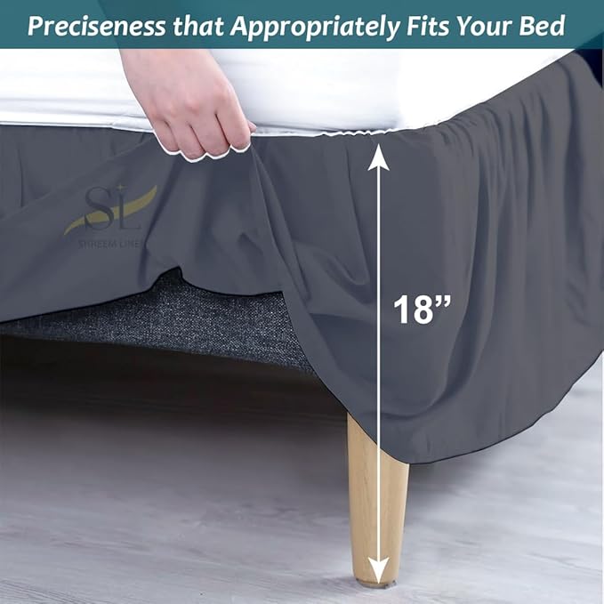 Shreem Linen Ruffled Bed Skirt with Split Corners, Gathered Style, 100% Microfiber, 18-Inch Drop, Dust Ruffle Bedskirt with Platform, Twin, Dark Grey