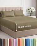 Extra Deep Pocket Queen Sheet Set - 4 Piece Breathable & Cooling Bed Sheets - Hotel Luxury Sheet Set - Ultra Soft, Wrinkle Free & Comfy - Easily Fits Extra Deep Mattresses - Deep Pocket Khaki Sheets