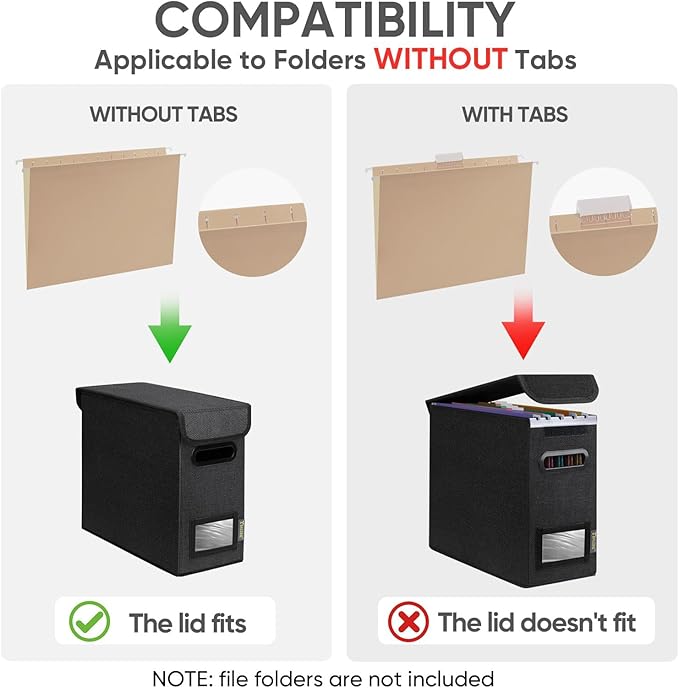 BALEINE File Organizer Box with Lid, Collapsible File Folder Organizer with Plastic Slide, Hanging File Folder Box for Office Document Storage (1 Pack, Black, S)