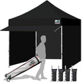 Eurmax USA 10x10 Pop Up Canopy,Commercial Tent with Patented No-Tip Rolling Bag,30sqft Extension Awning & 4 Zippered Removable Walls,UV & Water Resistant,Heavy Duty Instant Shelter Gazebo,Black
