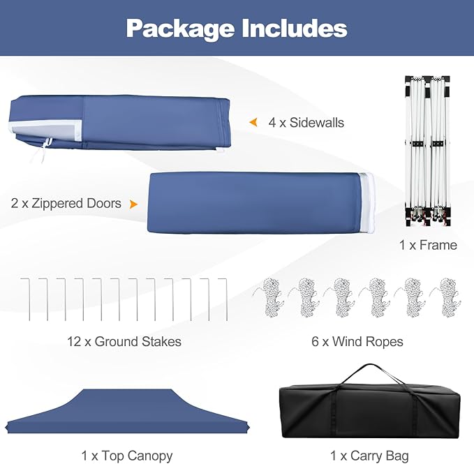 Tangkula 10x20 Ft Pop Up Canopy, UPF 50+ Portable Outdoor Canopy Tent with with 6 Removable Sidewalls, 2 Zippered Door, Windows, Carrying Bag for Party, Wedding, Backyard