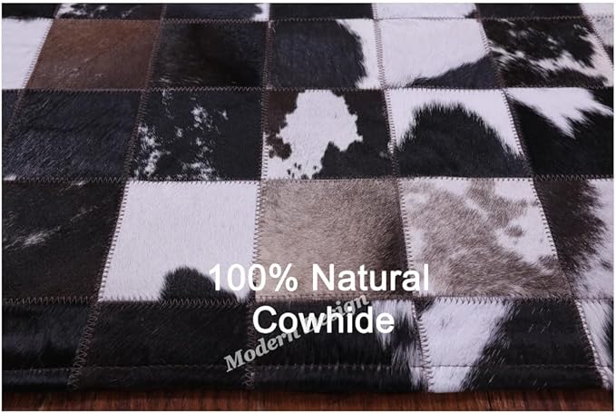 Modern Design Premium Cowhide Leather Carpet with Chevron Pattern, Area Rug (Brown/White-2, 3x5)