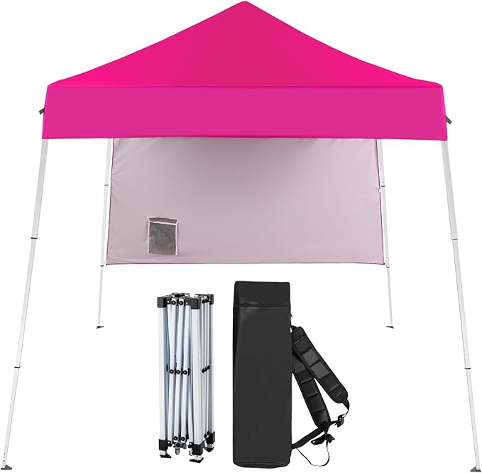 Bonnlo 6x6 Pop Up Canopy Tent, Outdoor Foldable Easy Up Party Tent with 1 Sidewall, Slant Legs Portable Gazebo for Camping, Parties (Pink)