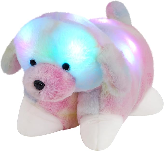 Glow Guards 14" Light Up Musical Rainbow Dog Stuffed Animal Sofa Decors Christmas Children's Day Birthday Gifts for Toddlers Kids (Rainbow Dog, LED & Music)