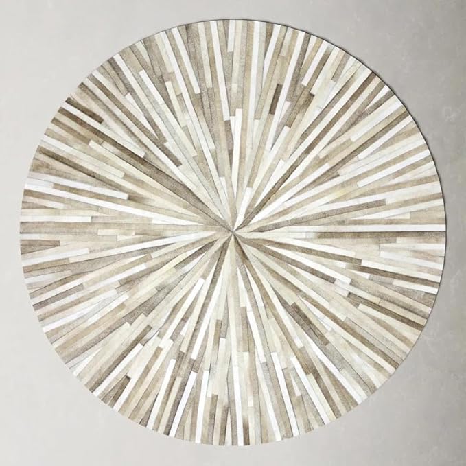 Faux Cowhide Round Area Rug | Non-Slip Leather Floor Carpet for Living Room, Bedroom, and Home Décor | Modern Stylish Accent Rug(Beige_6x6)
