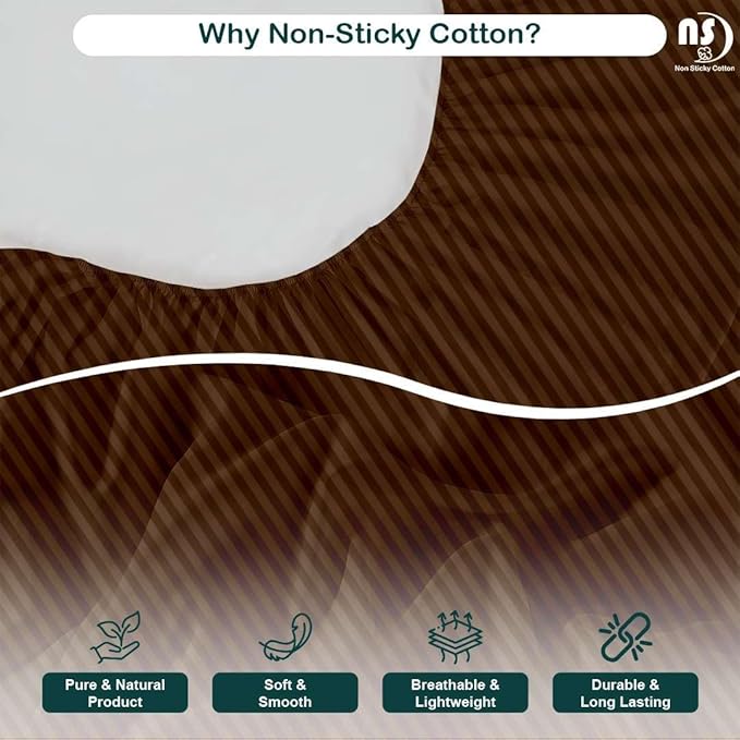 NON Sticky cotton Queen Size Sleeper Sofa Sheets, 4 Piece Egyptian Cotton Bed Sheet Set for Sofa Bed, 7" Deep Pocket for Pull Out Couch Mattress, 60" x 75", Chocolate Stripe, Soft & Breathable