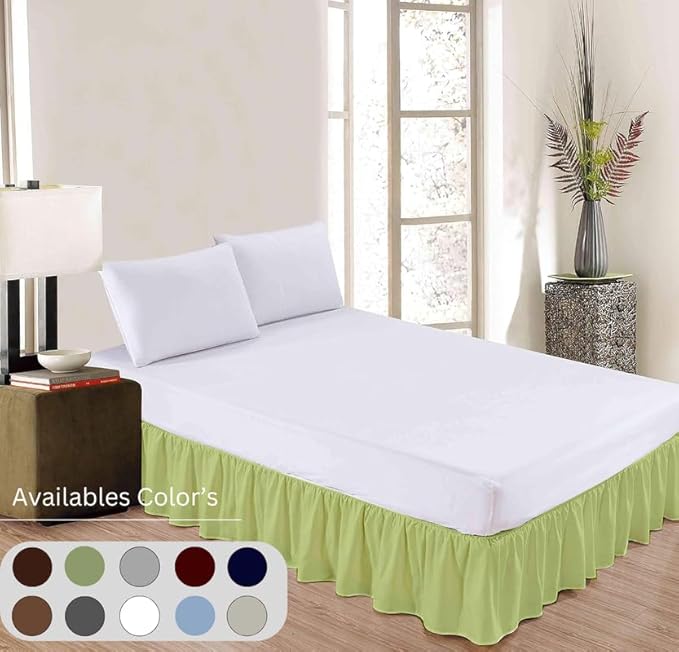 Ruffle Bed Skirt with Split Corners, Microfiber Dust Ruffled for a Perfectly Tailored Bedding Ensemble, Wrinkle and Fade Free, Easy Fit, Queen Size 21 Inch Drop, Sage