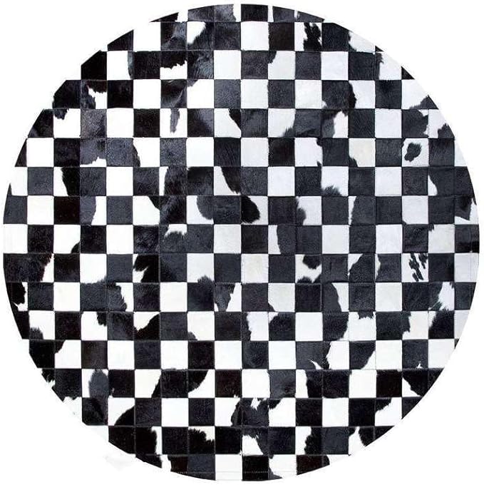 Sn Alef Home Black & White Round Rug | Checkered Floral Designer Carpet for Living Room | Handcrafted Circular Floor Mat for Home Decor & Meditation Space(6x6)
