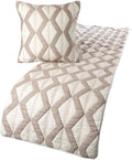 The HomeCentric Ivory Bed Runner, Twin Size 53"x18" Decorative Bed Runner with Matching Pillow Cover, Ivory & Taupe Linen Bed Scarf in Quilted Pattern & Linen Embroidery - Pattern Flatter