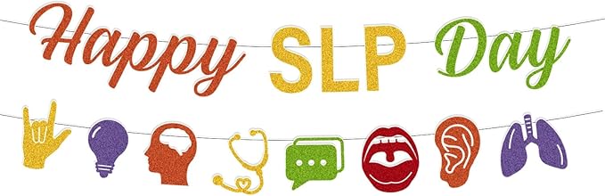 National SLP Day Decorations - 2PCS Gittler Happy SLP Day Speech Language Pathologist Awareness Banners Decor, Colorful Speech Therapy Month Party Supplies (No-DIY)