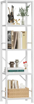 Furologee White Bookshelf 5 Tier Bookcase, Tall Narrow Bookshelves, Modern