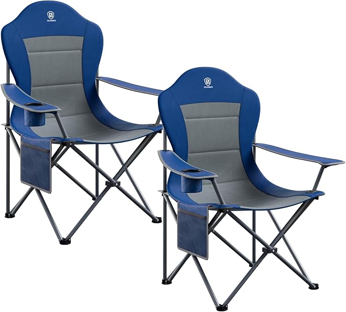 EVER ADVANCED Folding Camping Chair with High Back Padded 2 Pack Oversized Portable Lawn Chairs Lightweight Sturdy Steel Foldable Outdoor Camp Chair for Adults,Grey