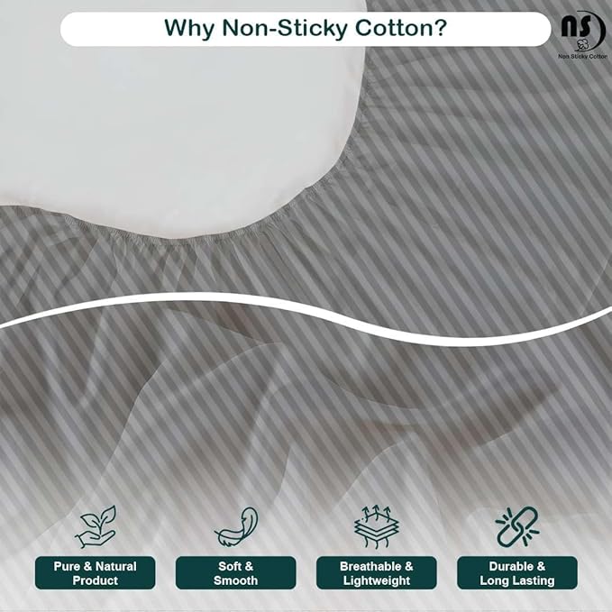 NON Sticky cotton Queen Size Sleeper Sofa Sheets, 4 Piece Egyptian Cotton Bed Sheet Set for Sofa Bed, 10" Deep Pocket for Pull Out Couch Mattress, 60" x 75", Light Grey Stripe, Soft & Breathable