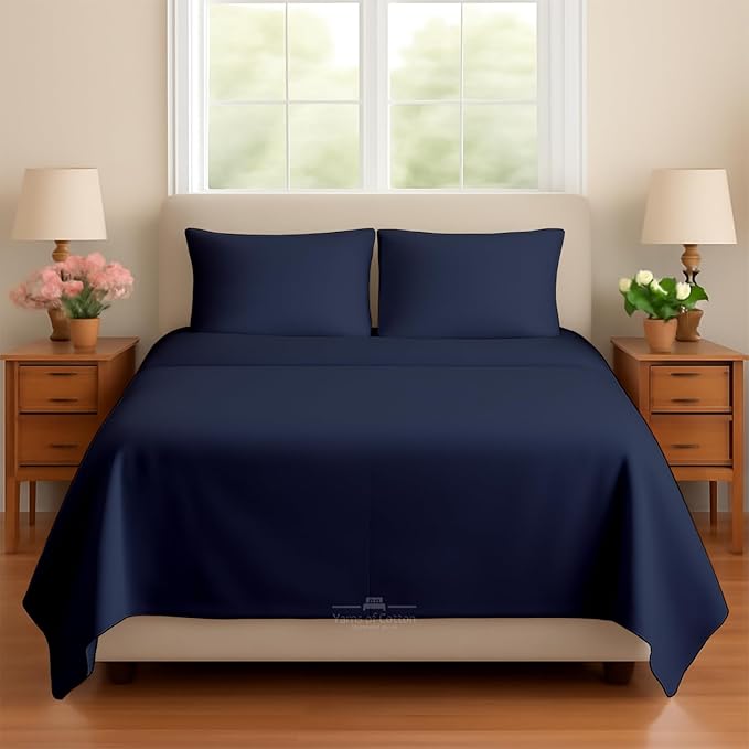 Sleeper Sofa 4 Piece Bed Sheet Set Premium Quality 100% Cotton 500 Thread Count, Smooth & Super Soft Sateen Weave, Extra Soft Bed Sheets, Wrinkle Free, 4 Inch Deep Pocket (Twin, Navy)