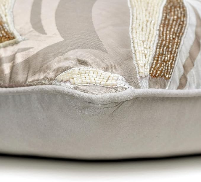 The HomeCentric King/Queen/Twin Ivory Luxury Twin 53"x18" Bed Runner with Two Pillow Cover, Bead Hand Embroidery Bed Scarf on Jacquard Fabric - Clarissa Serene