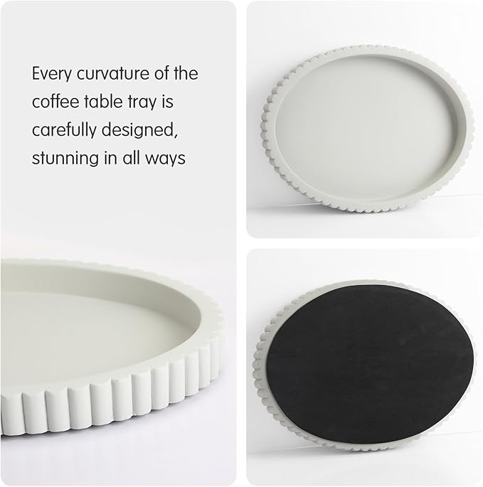 Yalikop Oval Concrete Decorative Tray for Coffee Table Decoration 15" Modern Cream Gray Table Centerpieces Decorative Ottoman Tray for Serve Home Decoration Accent Bandejas Decorativas Gift