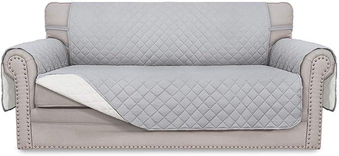Easy-Going Sofa Slipcover Reversible Loveseat Sofa Cover Couch Cover for 2 Cushion Couch Furniture Protector with Elastic Straps for Pets Kids Dog Cat (Oversized Loveseat, Light Gray/Ivory)