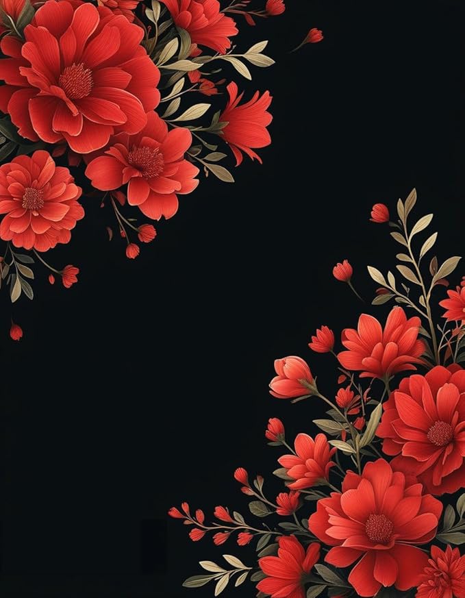 Botanical Floral Pattern 7x10 Outdoor Rug for Patio Deck Camping Balcony Porch Garden Backyard Flower Print Large Carpet Black Red Soft Waterproof Non Slip Outside Mat