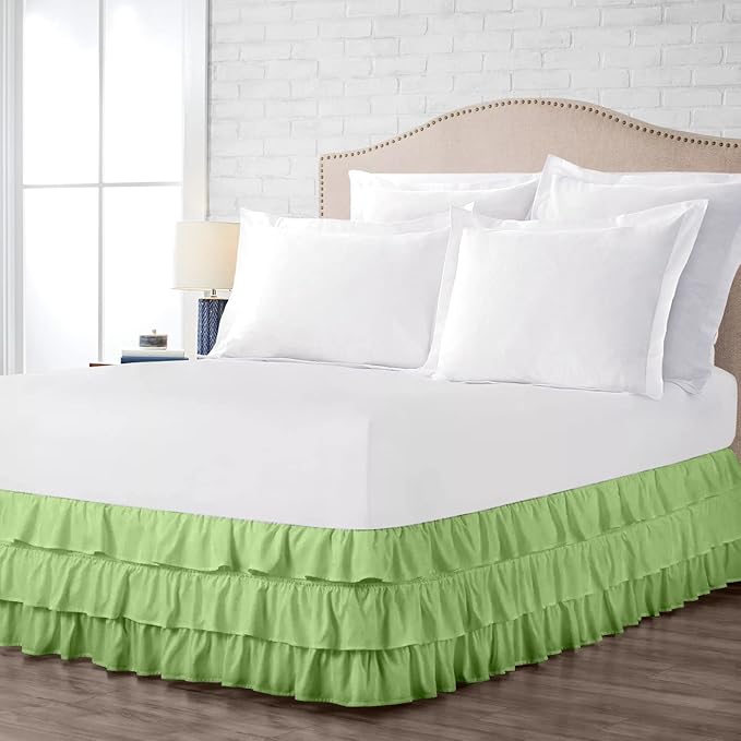 Multi-Ruffle Bed Skirt, Soft Multi Elastic Dust Ruffles with Wrap Around Bed Skirt Easy Fit with 18 Inch Drop 100% Cotton 800 Thread Count (Twin XL, Sage)