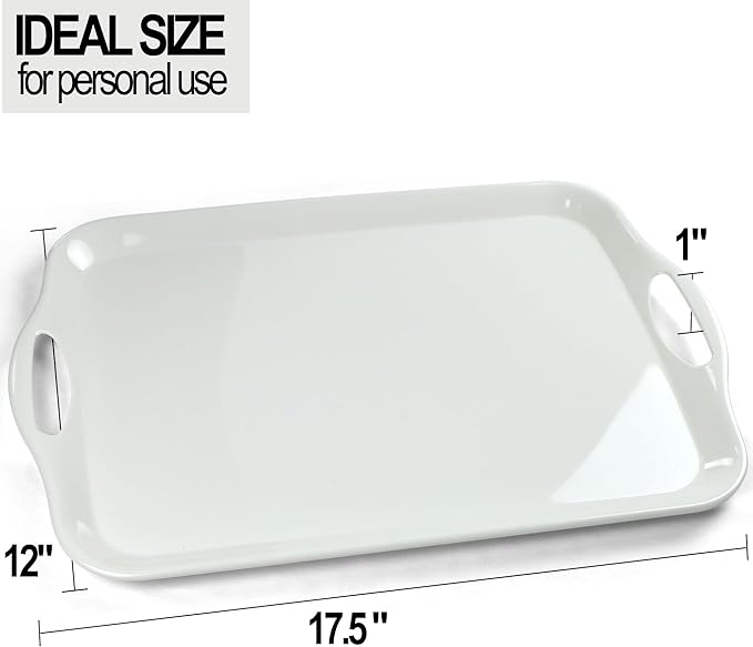 Czlizdyt Large Melamine Serving Tray with Handles, 17.5 x 12 in Rectangular Melamine Serving Platter, Dishwasher Safe Trays for Eating, Appetizer, Charcuterie, Snack, Fruit, Desserts, Set of 2, White
