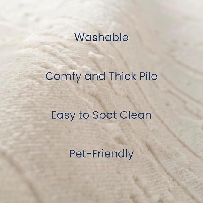 Revival Rugs Ebb 3'11"x6'1" Machine Washable Area Rug for Kitchen Bedroom - 100% Recycled Oeko-TEX Certified, Medium Pile, Beige, Cream