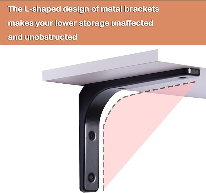 DINZI LVJ Long Wall Shelves, 47.3Inch Wall Mounted Shelves Set of 2, Extra Large Wall Storage Ledges with Sturdy Metal Brackets for Living Room, Bathroom, Bedroom, Kitchen, White