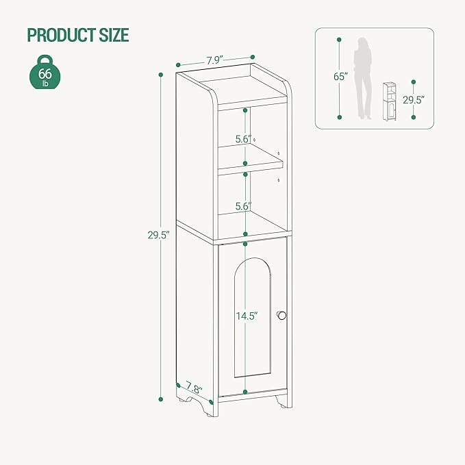 Hzuaneri Bathroom Storage Cabinet, Corner Floor Cabinet with Doors and Adjustable Shelf, Narrow Toilet Paper Cabinets, Bathroom Organizer for Small Spaces, Greige BC19705X
