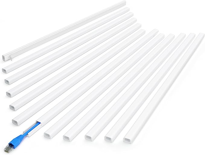 ZhiYo 204in Cord Covers for Wires on Wall, One Small Cord Hider Wall, Self-Adhesive TV Cable Hider, Paintable Wire Covers for Cords, White Cable Management Raceway Kit, 12x L17in W0.5in H0.3in