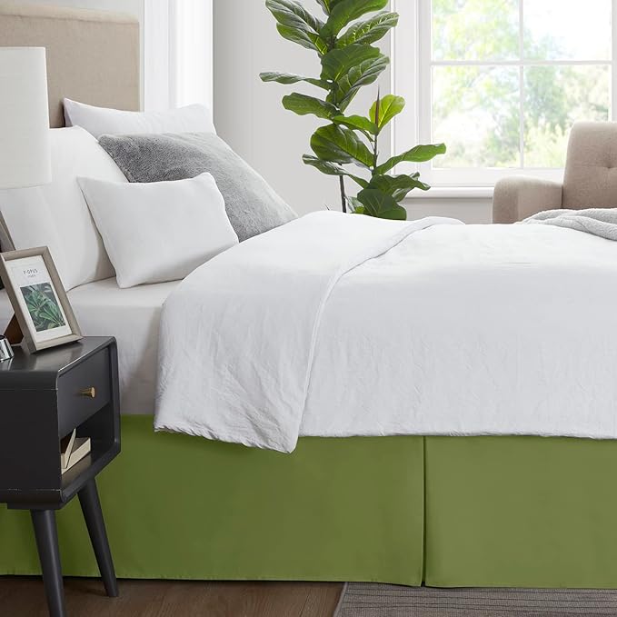 Nestl Calla Green Twin Bed Skirt - Twin Size Bed Skirt 14 Inch Drop - Brushed Microfiber Bed Skirts - Hotel Quality Pleated Bed Skirt - Shrinkage & Fade Resistant