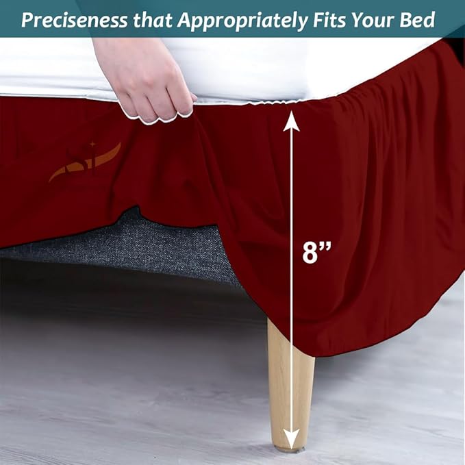 Shreem Linen Ruffled Bed Skirt with Split Corners, Gathered Style, 100% Microfiber, 8-Inch Drop, Dust Ruffle Bedskirt with Platform, RV King, Burgundy