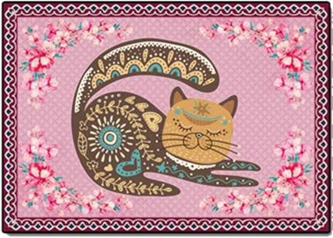 Cartoon Animal Pattern Area Rug Cute Cat Luxury Floral Decor for Carpet Farmhouse Bedroom Living Room Rugs Bathroom Kitchen Runner Mat Indoor Outdoor Non Slip Doormat 3' X 6'