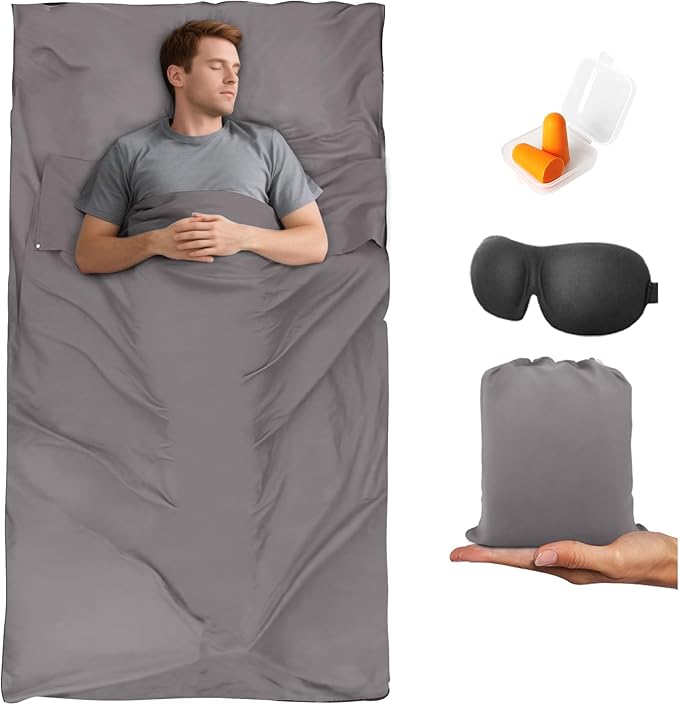 Sleeping Bag Liner,Travel Sheet & Adult Sleep Sack, Camping Sheets Travel Sleep Sack for Backpacking,Hotels & Hostels -Lightweight Single &Double Travel Sheet Camping Sheets