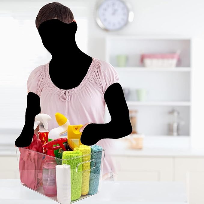 Clear Plastic Stackable Storage Bins with Lids, Pantry Organizers and Storage Containers Fridge Organizer Bins Kitchen Cabinet Organizer Bin for Organizing Under Sink Refrigerator Organization