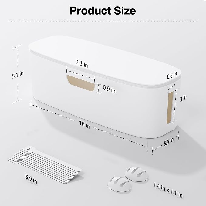 Cable Management Box - Large Cord Organizer Box to Hide Power Strip & Under Desk, TV Computer Wires Cable Organizer Box with Baby Proofs, Desk Cord Organizer for Home/Office - White