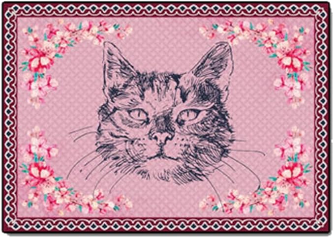 Cartoon Animal Pattern Area Rug Cute Cat Luxury Floral Decor for Carpet Farmhouse Bedroom Living Room Rugs Bathroom Kitchen Runner Mat Indoor Outdoor Non Slip Doormat 5' X 10'