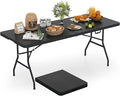 Goplus 6ft Folding Table, Indoor Outdoor Foldable Plastic Folding Tables, Heavy-Duty Rectangular Fold Up Table w/Handle, Portable Utility Card Table for Picnic, Party, Dining, Camping, Beach, Black