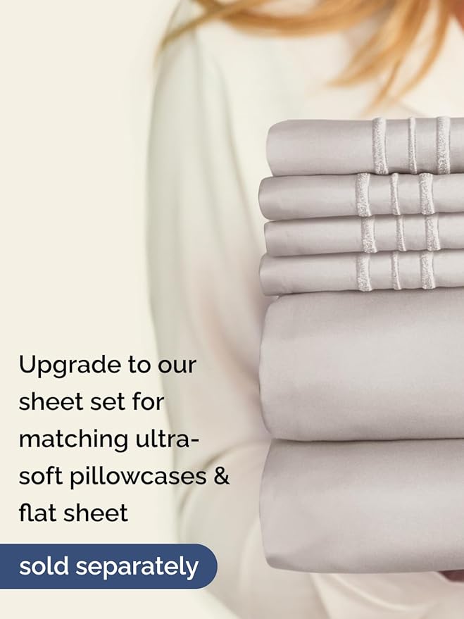 Extra Deep Twin XL Fitted Sheet - Hotel Luxury Single Fitted Sheet Only - Easily Fits 18 inch to 24 inch Mattress - Ultra Soft, Wrinkle Free with Extra Deep Pockets - Breathable & Comfy - Light Grey