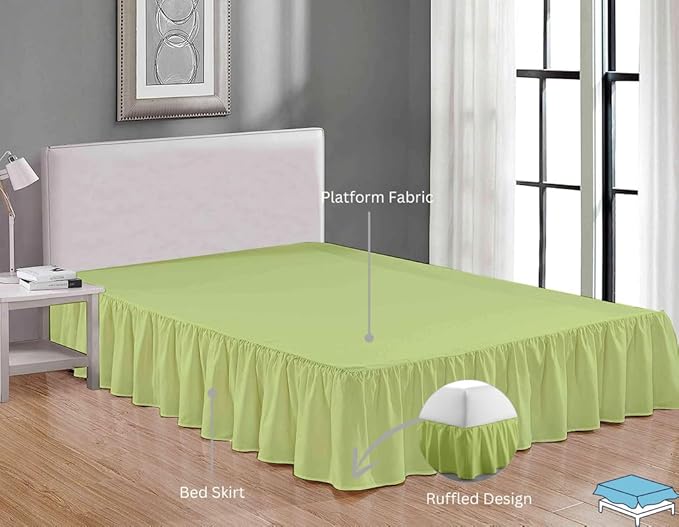 Ruffle Bed Skirt with Split Corners, Microfiber Dust Ruffled for a Perfectly Tailored Bedding Ensemble, Wrinkle and Fade Free, Easy Fit, Queen Size 21 Inch Drop, Sage