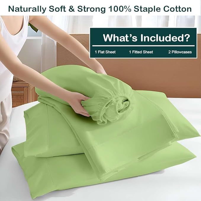 NON Sticky cotton Twin Size Sleeper Sofa Sheets, 4 Piece Egyptian Cotton Bed Sheet Set for Sofa Bed, 6" Deep Pocket Fitted Sheet for Pull Out Couch Mattress, 39" x 75", Sage Solid, Soft & Breathable
