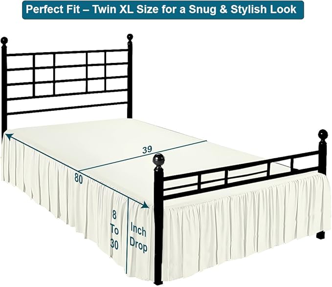 Shreem Linen Ruffled Bed Skirt with Split Corners, Gathered Style, 100% Microfiber, 24-Inch Drop, Dust Ruffle Bedskirt with Platform, Twin-XL, Ivory