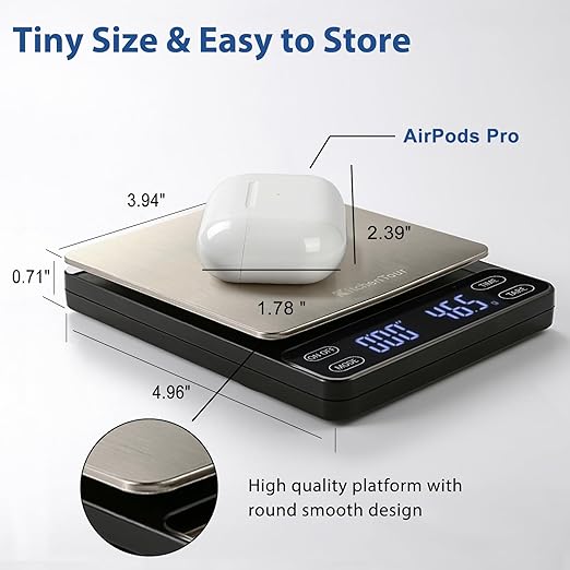 KitchenTour Nano Coffee Scale with Timer 3kg/0.1g, 3 Mode for Espresso Machine and Pour Over, High Precision Pour Over Drip Espresso Scale with Back-Lit LCD Display