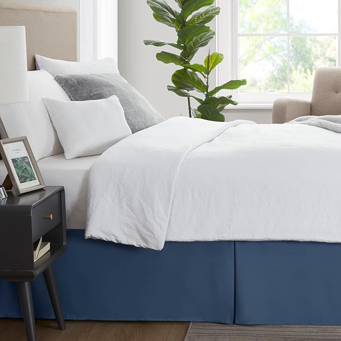 Nestl Navy Blue Full XL Bed Skirt - Full XL Size Bed Skirt 14 Inch Drop - Brushed Microfiber Bed Skirts - Hotel Quality Pleated Bed Skirt - Shrinkage & Fade Resistant