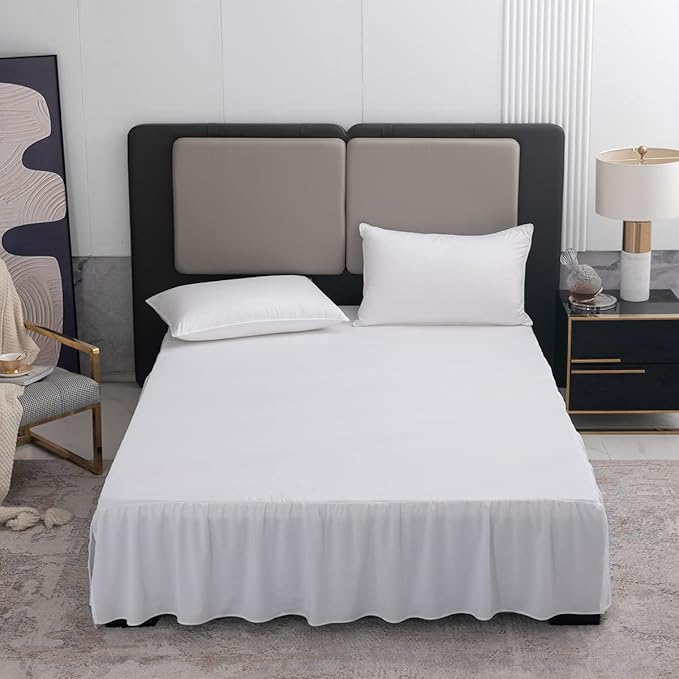 TSUTOMI White Bed Skirt Twin Size Ruffled Bed Skirt with Split Corners, Twin Bed Skirt 12 Inch Drop, Twin Size Bed Skirt White for Ruffled Bed Skirt with Split Corners, Bed Skirt Twin Size