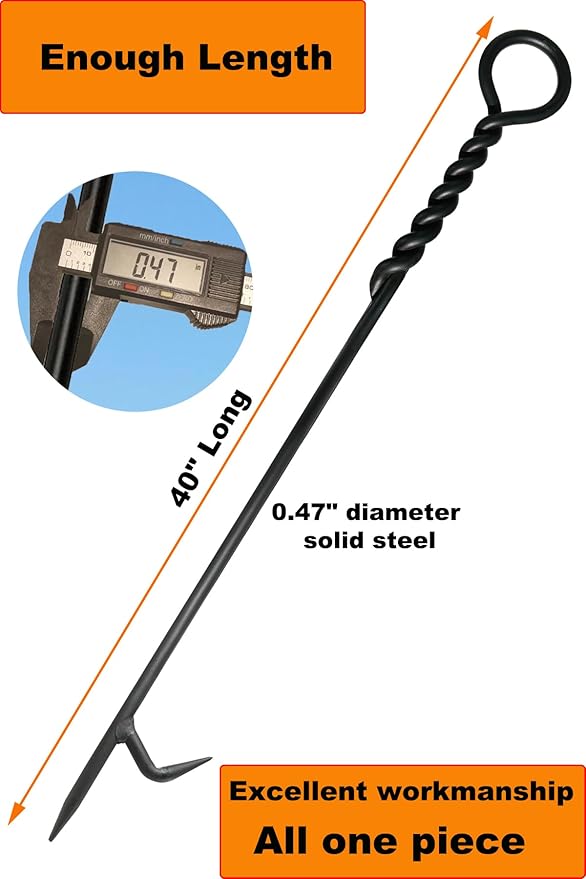 Stecoeico Fire Poker. 40 Inch, Strong & Sturdy and Durable One Piece Fire Pit Poker. Sturdy Extra Long Fireplace Poker with Strength. Perfect Fire Poker for Camping, Backyard Fire Pit and Fireplace.