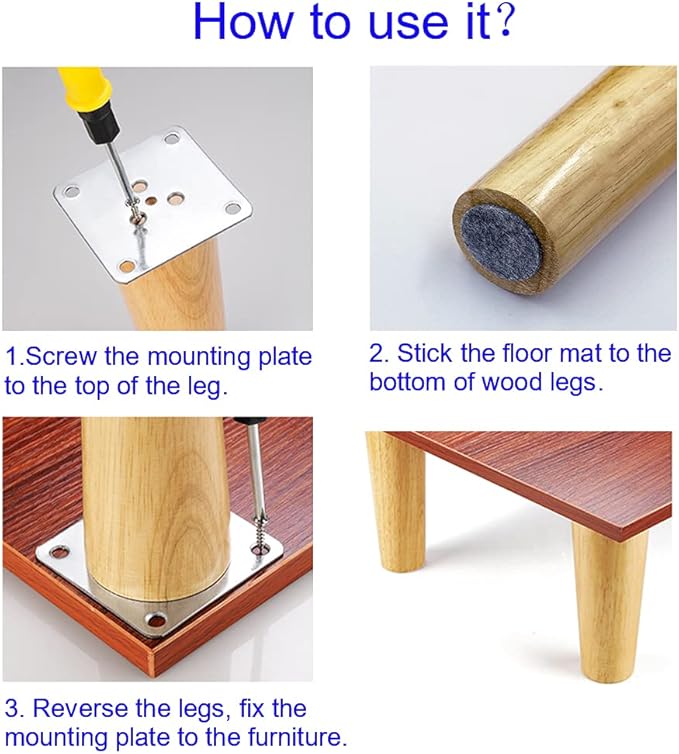KITEVICH 4PACK Solid Wood Furniture Legs 6 Inch Sofa Legs, Replacement Legs Mid