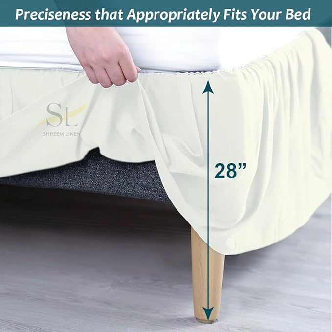 Shreem Linen Ruffled Bed Skirt with Split Corners, Gathered Style, 100% Microfiber, 24-Inch Drop, Dust Ruffle Bedskirt with Platform, Twin-XL, Ivory