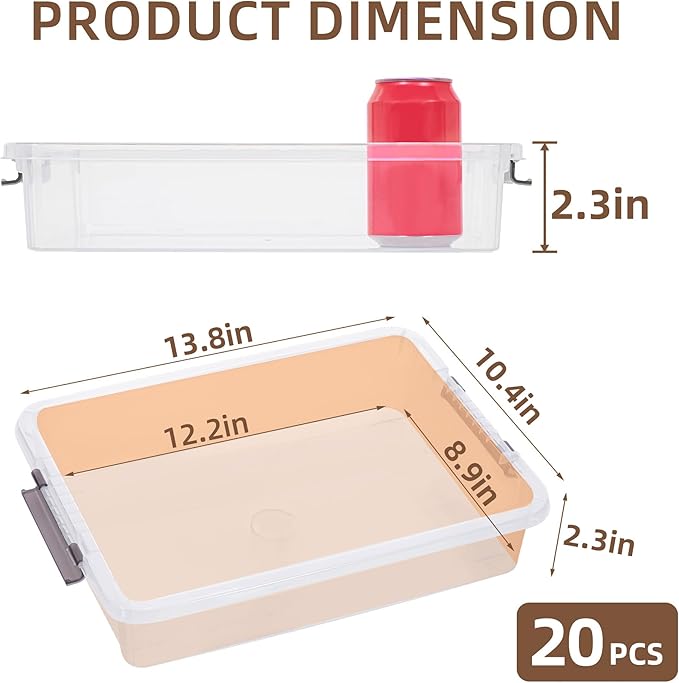Citylife 20 PCS Plastic Storage Bins with Latching Lids Portable Project Case Clear File Box Stackable Storage Containers for Organizing A4 Paper, Photo, Document, Scrapbook