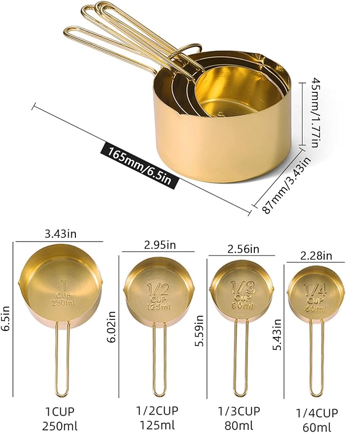 4pcs Stainless Steel Measuring Cups Set Kitchen Accessories Baking Tea Coffee Measuring Tools (gold-4pcs)