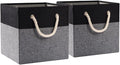 PRANDOM Large Foldable Cube Storage Bins 13x13 inch [2-Pack] Fabric Linen Storage Baskets Cubes Drawer with Cotton Handles Organizer for Shelves Nursery Closet Bedroom Black