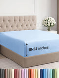 Extra Deep Full Fitted Sheet - Hotel Luxury Single Fitted Sheet Only - Easily Fits 18 inch to 24 inch Mattress - Ultra Soft, Wrinkle & Fade Free w/Extra Deep Pockets - Breathable & Comfy - Light Blue